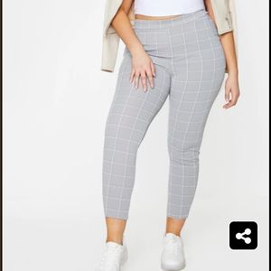 Grey and White Striped Skinny Pants